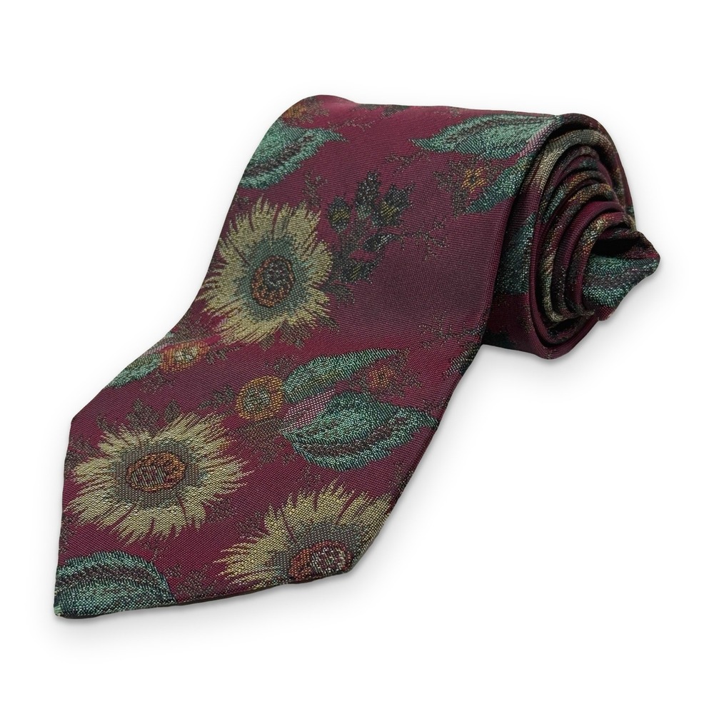 Vintage Kenzo Paris Silk Tie Burgundy Floral Jacquard Made In Japan 56"x3.5"